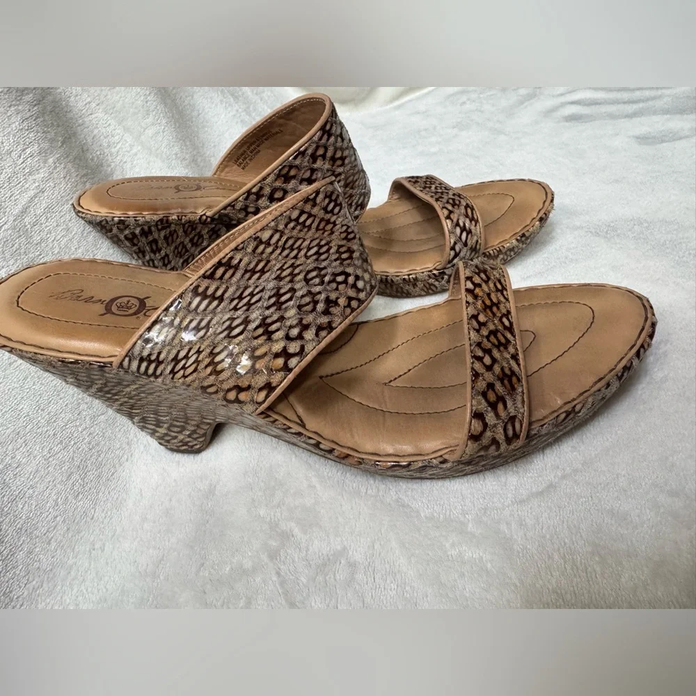 BORN CROWN Snake Print Brown Tan Women's Wedge Sandals size 10 / 42